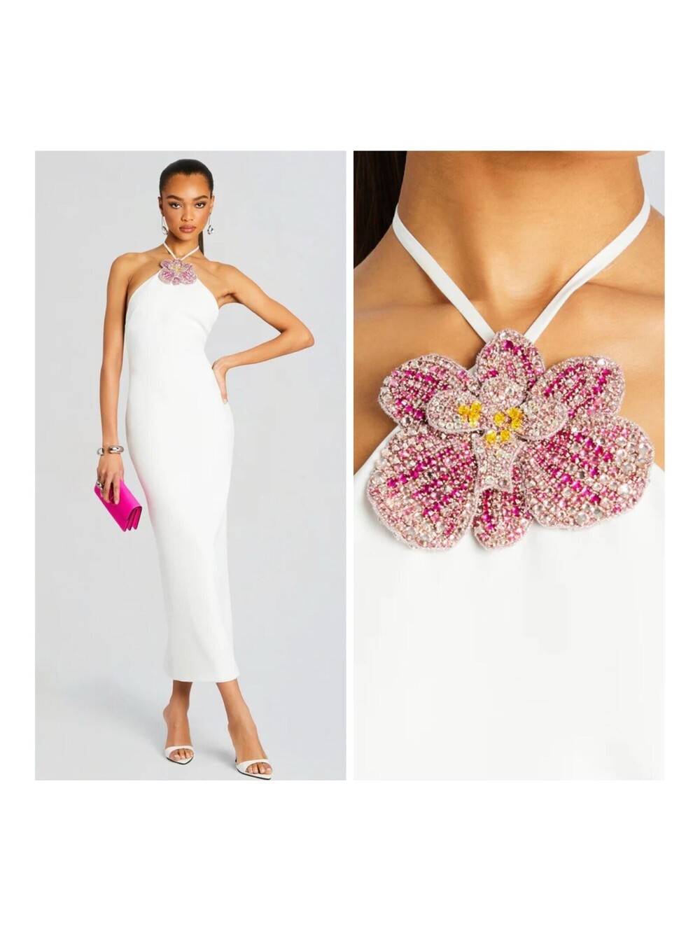 NWT $998 Retrofete Lexie Crystal Floral Wedding Bridal White Beaded Midi Small